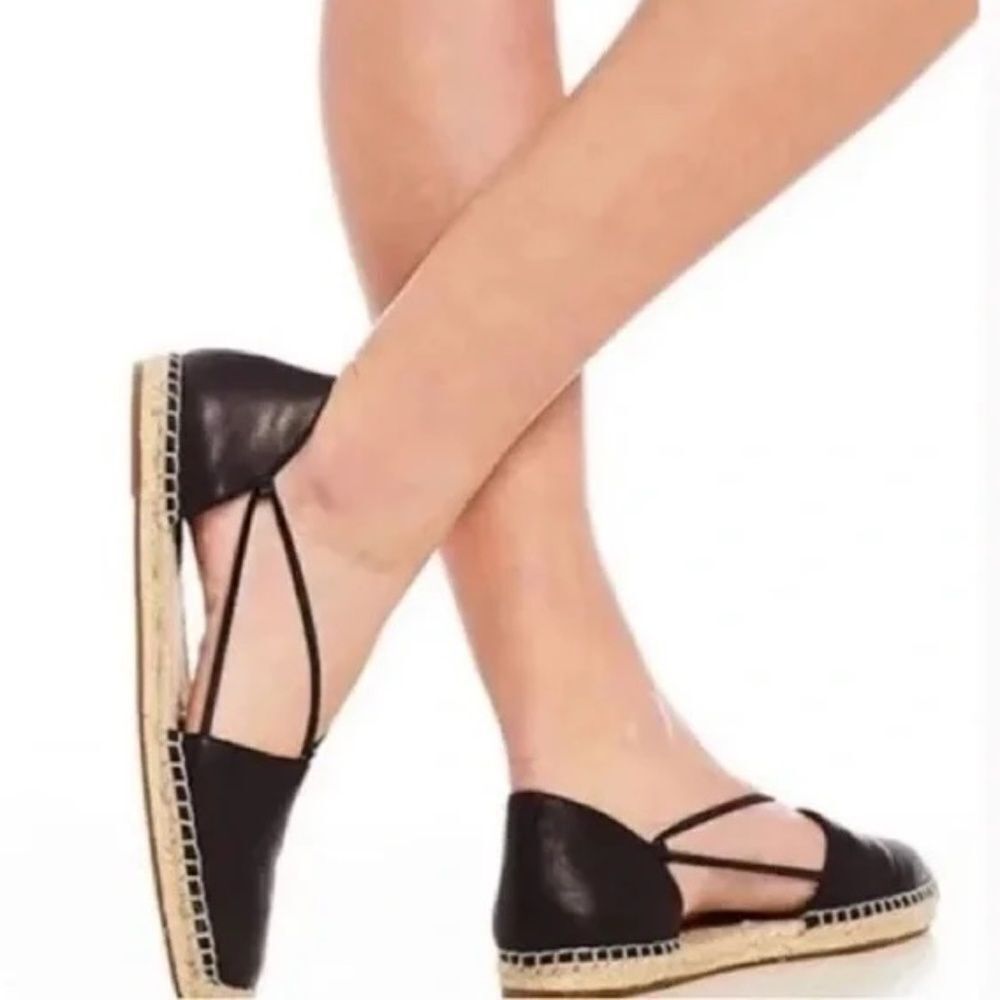 Eileen Fisher Lee Black Leather Espadrille Flats Sz‎ 7.5